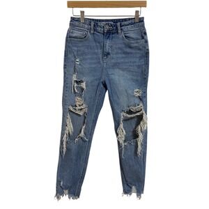 Cello Distressed Ripped High Rise Straight‎ Denim Stretch Jeans Preppy Size 3/26